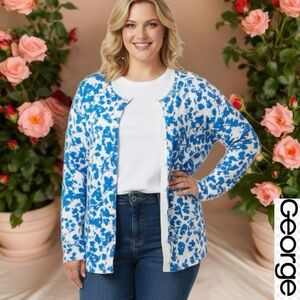 George Women's Blue and White Patterned Cardigan